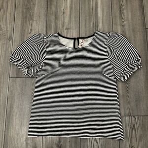 Anthropologie Dolan Black and White Striped Puff Sleeve Top